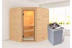 KARIBU Elea Sauna , Naturbelassen, Fichte, 195x169x187 Cm,SETOfen 4,5 KW Integr. Strg.