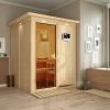 KARIBU Norin Sauna, Naturbelassen, Fichte, 165 X 165 X 202 Cm, Fronteinstieg, Mit Bronzierter Tür Und Kranz, SET Mit Ofen 4,5 KW Ext. Strg. Easy