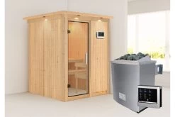 KARIBU Norin Sauna, Naturbelassen, Fichte, 165 X 165 X 202 Cm, Fronteinstieg, Mit Klarglastür Und Kranz, SET Mit Ofen 4,5 KW Ext. Strg. Easy -Gartenmöbel Geschäft 30910 5 02.jpg