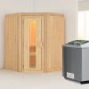 KARIBU Larin Sauna, Naturbelassen, Fichte, 151 X 151 X 198 Cm, Eckeinstieg, Mit Energiespartür, SET Mit Ofen 4,5 KW Integr. Str. -Gartenmöbel Geschäft 30911 1 01.jpg