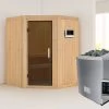 KARIBU Larin Sauna, Naturbelassen, Fichte, 151 X 151 X 198 Cm, Eckeinstieg,mit Graphitfarbener Tür, SET Mit Ofen 4,5 KW Ext. Strg. Easy -Gartenmöbel Geschäft 30913 2 01.jpg