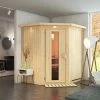 KARIBU Taurin Sauna, Naturbelassen, Fichte, 184 X 165 X 202 Cm, Eckeinstieg,mit Energiespartür Und Kranz, SET Mit Ofen 4,5 KW Integr. Str.