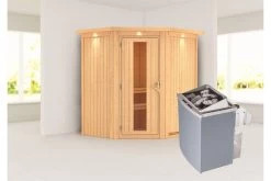 KARIBU Taurin Sauna, Naturbelassen, Fichte, 184 X 165 X 202 Cm, Eckeinstieg,mit Energiespartür Und Kranz, SET Mit Ofen 4,5 KW Integr. Str. -Gartenmöbel Geschäft 30915 4 02.jpg