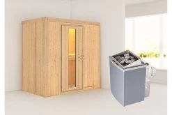 KARIBU Variado Sauna, Naturbelassen, Fichte, 196 X 118 X 198 Cm, Fronteinstieg, Mit Energiespartür, SET Mit Ofen 4,5 KW Integr. Str.