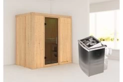 KARIBU Variado Sauna, Naturbelassen, Fichte, 196 X 118 X 198 Cm, Fronteinstieg,mit Graphitfarbener Tür, SET Mit Ofen 4,5 KW Integr. Str.