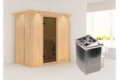 KARIBU Variado Sauna, Naturbelassen, Fichte, 210 X 132 X 202 Cm, Fronteinstieg, Mit Graphitfarbener Tür Und Kranz, SETmit Ofen 4,5 KW Integr. Str. -Gartenmöbel Geschäft 30921 4 02.jpg