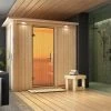 KARIBU Variado Sauna, Naturbelassen, Fichte, 210 X 132 X 202 Cm, Fronteinstieg,mit Klarglastür Und Kranz, SET Mit Ofen 4,5 KW Integr. Str. -Gartenmöbel Geschäft 30922 4 01.jpg