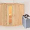KARIBU Carin Sauna, Naturbelassen, Fichte, 196 X 151 X 198 Cm, Eckeinstieg,mit Energiespartür SETmit Ofen 4,5 KW Integr. Str. -Gartenmöbel Geschäft 30928 1 01.jpg