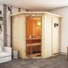 KARIBU Carin Sauna, Naturbelassen, Fichte, 210 X 165 X 202 Cm, Eckeinstieg,mit Bronzierter Tür Und Kranz SETmit Ofen 4,5 KW Bio Ext. Strg. -Gartenmöbel Geschäft 30929 6 01.jpg