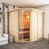 KARIBU Carin Sauna, Naturbelassen, Fichte, 210 X 165 X 202 Cm, Eckeinstieg,mit Klarglastür Und Kranz SETmit Ofen 4,5 KW Integr. Str. -Gartenmöbel Geschäft 30931 4 01.jpg