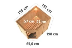 KARIBU Lavea Sauna, Naturbelassen, Fichte, 151 X 196 X 198 Cm, Eckeinstieg,mit Rundbogenelement SET Mit Ofen 4,5 KW Integr. Str. -Gartenmöbel Geschäft 30935 1 05.jpg