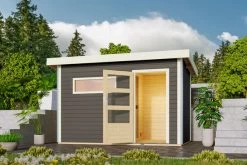 KARIBU Skrollan 1 Saunahaus, Terragrau, Fichte, 336 X 196 X 195 Cm, Fronteinstieg, Mit Moderner Tür SET Mit Fenster, Ofen 9 KW Bio Ext. Strg. Easy -Gartenmöbel Geschäft 30941 3 02.jpg