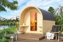 KARIBU Fasshaus 3 Saunahaus, Naturbelassen, Fichte, 219 X 385 X 218,5 Cm, Fronteinstieg, SET