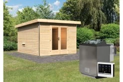 KARIBU Mainburg 1 Saunahaus, Naturbelassen, Fichte, 309x309x229 Cm, SET A Mit Doppelflügeltür, Vorraum Und 9 KW Bio-Ofen -Gartenmöbel Geschäft 31317 3 02.jpg
