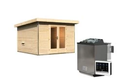 KARIBU Mainburg 1 Saunahaus, Naturbelassen, Fichte, 309x309x229 Cm, SET A Mit Doppelflügeltür, Vorraum Und 9 KW Bio-Ofen -Gartenmöbel Geschäft 31317 3 03.jpg