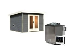 KARIBU Mainburg 1 Saunahaus, Terragrau, Fichte, 309x309x229 Cm, SET 1 Mit Doppelflügeltür, Vorraum Und 9 KW Bio-Ofen -Gartenmöbel Geschäft 31317 6 03.jpg