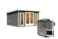 KARIBU Mainburg 3 Saunahaus, Terragrau, Fichte, 369x369x229 Cm, SET A Mit Doppelflügeltür, Vorraum Und 9 KW Bio-Ofen -Gartenmöbel Geschäft 31321 6 03.jpg