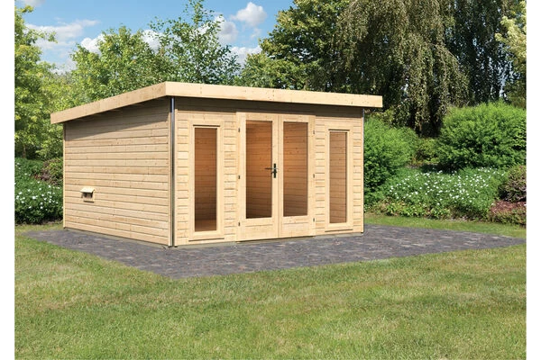 KARIBU Mainburg 3 Saunahaus, Naturbelassen, Fichte, 369x369x229 Cm, SET B Mit Doppelflügeltür Und Vorraum 3 KARIBU Mainburg 3 Saunahaus, Naturbelassen, Fichte, 369x369x229 Cm, SET B Mit Doppelflügeltür Und Vorraum