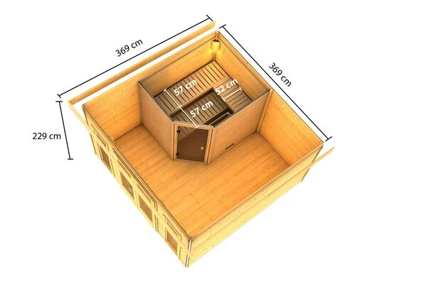 KARIBU Mainburg 3 Saunahaus, Naturbelassen, Fichte, 369x369x229 Cm, SET B Mit Doppelflügeltür Und Vorraum 7 KARIBU Mainburg 3 Saunahaus, Naturbelassen, Fichte, 369x369x229 Cm, SET B Mit Doppelflügeltür Und Vorraum – Bild 5