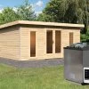 KARIBU Mainburg 4 Saunahaus, Naturbelassen, Fichte, 490x368x229 Cm, SET A Mit Doppelflügeltür, Vorraum Und 9 KW Bio-Ofen -Gartenmöbel Geschäft 31323 3 01.jpg
