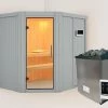 KARIBU Siirin Sauna, Lichtgrau, Fichte, 196x170x198 Cm, Inkl. Eckeinstieg, Ganzglastür Und 4,5 KW Ofen Ext. Strg. -Gartenmöbel Geschäft 31330 3 01.jpg