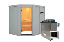 KARIBU Siirin Sauna, Lichtgrau, Fichte, 196x170x198 Cm, Inkl. Eckeinstieg, Ganzglastür Und 4,5 KW Ofen Ext. Strg. -Gartenmöbel Geschäft 31330 3 02.jpg