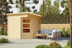 KARIBU Pelle Saunahaus, Naturbelassen, Fichte, 231x231x227 Cm, Mit 9 KW Ofen Ext. Steuerung