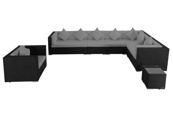 OUTFLEXX Loungemöbel-Set, Schwarz, Polyrattan, Für 8 Personen, Wasserfeste Kissenbox 5 OUTFLEXX Loungemöbel-Set, Schwarz, Polyrattan, Für 8 Personen, Wasserfeste Kissenbox – Bild 3