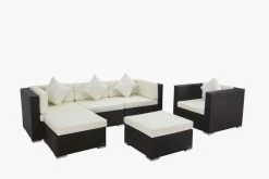 OUTFLEXX Loungemöbel-Set, Braun, Polyrattan, Für 5 Personen, Inkl. Kaffeetisch, Wasserfeste Kissenbox -Gartenmöbel Geschäft 3 1713 BOX B.jpg