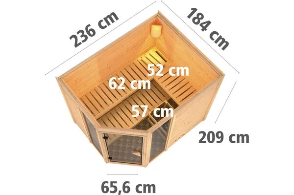 KARIBU Massivholzsauna Sinai 3, Fichtenholz 40mm, Eckeinstieg, Ca. 2m² 5 KARIBU Massivholzsauna Sinai 3, Fichtenholz 40mm, Eckeinstieg, Ca. 2m² – Bild 3