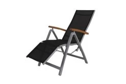 Gartenmöbel Geschäft 11 VILLANA Relaxsessel, Silber/schwarz, Alu/Textilene, 66 X 60 X 111 Cm, FSC Akazienholz Armlehnen
