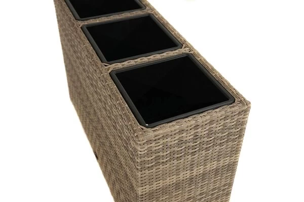Ploß Rabida Pflanzgefäß, Champagner-meliert, Polyrattan, 113x40x70 Cm, Mit 3 Kunststoffeinsätzen 5 Ploß Rabida Pflanzgefäß, Champagner-meliert, Polyrattan, 113x40x70 Cm, Mit 3 Kunststoffeinsätzen – Bild 3