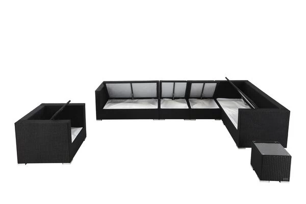 OUTFLEXX Loungemöbel-Set, Schwarz, Polyrattan, Für 8 Personen, Wasserfeste Kissenbox 6 OUTFLEXX Loungemöbel-Set, Schwarz, Polyrattan, Für 8 Personen, Wasserfeste Kissenbox – Bild 4
