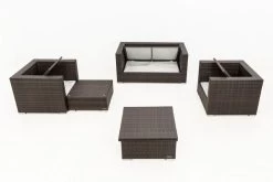 OUTFLEXX Loungemöbel-Set, Polyrattan, Braun Marmoriert, 5 Pers, Wasserfeste Kissenbox, Inkl. Loungetisch -Gartenmöbel Geschäft 4 16066 BOX D.jpg