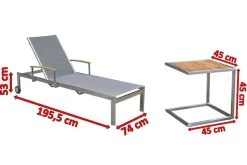 OUTFLEXX Sonnenliegen-Set, Silber, Edelstahl/FSC-Teak, 195,5x74x35cm, Mit Armlehnen, Inkl. Beistelltisch 45x45cm -Gartenmöbel Geschäft 4 16546.jpg