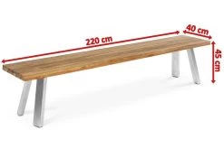 OUTFLEXX Gartenbank, Edelstahl/recyceltes FSC®-Teak, 220x40x45xm, A-Gestell, Rustikal Gebürstet -Gartenmöbel Geschäft 4 18324.jpg