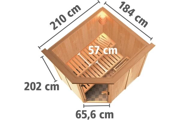 KARIBU Systemsauna Siirin, Fichtenholz 68mm, Eckeinstieg, Ca. 3m² 6 KARIBU Systemsauna Siirin, Fichtenholz 68mm, Eckeinstieg, Ca. 3m² – Bild 4