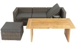 OUTFLEXX Loungegarnitur, Polyrattan/Teakholz, Tisch 160x90cm, Für 4 Personen, Wasserfeste Kissenbox -Gartenmöbel Geschäft 4 19392.jpg