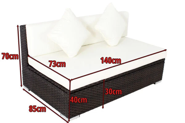 OUTFLEXX 2-Sitzer Mittelelement, Braun, Polyrattan, 140x85x70cm, Inkl. Polster, Wasserfeste Kissenbox 6 OUTFLEXX 2-Sitzer Mittelelement, Braun, Polyrattan, 140x85x70cm, Inkl. Polster, Wasserfeste Kissenbox – Bild 4