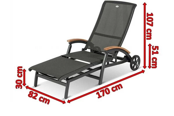 HARTMAN Da Vinci Gartenliege, Xerix/anthrazit, Alu/Textilene, 170 X 82 X 30 Cm, Mit FSC-Teak-Armlehnen 7 HARTMAN Da Vinci Gartenliege, Xerix/anthrazit, Alu/Textilene, 170 X 82 X 30 Cm, Mit FSC-Teak-Armlehnen – Bild 5