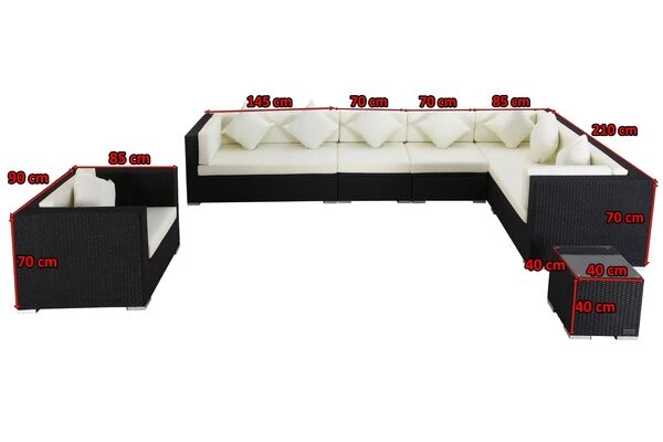 OUTFLEXX Loungemöbel-Set, Schwarz, Polyrattan, Für 8 Personen, Wasserfeste Kissenbox 7 OUTFLEXX Loungemöbel-Set, Schwarz, Polyrattan, Für 8 Personen, Wasserfeste Kissenbox – Bild 5