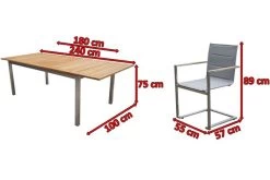 OUTFLEXX Set, Taupe, Edelstahl/Teak, Tisch 180/240 X 100 Cm, 6 Stapelstühle Gepolstert -Gartenmöbel Geschäft 5 14139.jpg