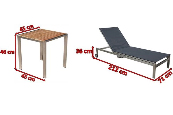 OUTFLEXX 2er-Set Rollliege, Schwarz, Edelstahl/Teak, 212x71x36cm, Mit Beistelltisch 45x45cm 7 OUTFLEXX 2er-Set Rollliege, Schwarz, Edelstahl/Teak, 212x71x36cm, Mit Beistelltisch 45x45cm – Bild 5