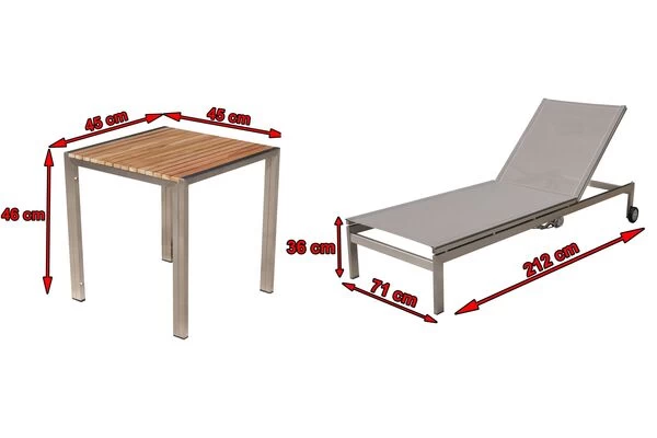 OUTFLEXX 2er-Set Rollliege, Taupe, Edelstahl/Teak, 212x71x36cm, Mit Beistelltisch 45x45cm 7 OUTFLEXX 2er-Set Rollliege, Taupe, Edelstahl/Teak, 212x71x36cm, Mit Beistelltisch 45x45cm – Bild 5