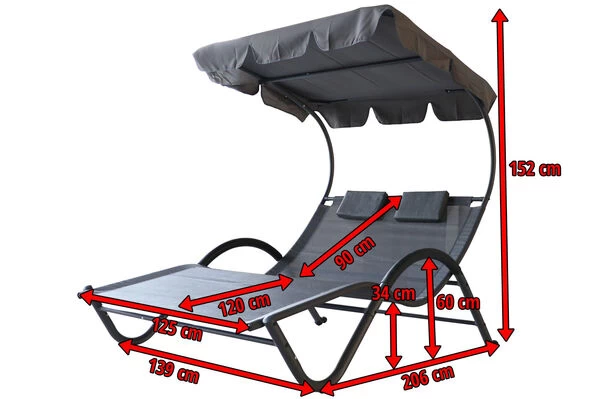 OUTFLEXX Doppelliege, Anthrazit, Polyester/Stahl Pulverbeschichtet, 205x138x34cm, Inkl. Nackenkissen, Rollbar 7 OUTFLEXX Doppelliege, Anthrazit, Polyester/Stahl Pulverbeschichtet, 205x138x34cm, Inkl. Nackenkissen, Rollbar – Bild 5