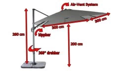 OUTFLEXX Ampelschirm, Anthrazit, Pulverbesch. Aluminium, 300x300 Cm, Inkl. Plattenständer, Twist-Funktion -Gartenmöbel Geschäft 5 16109.jpg