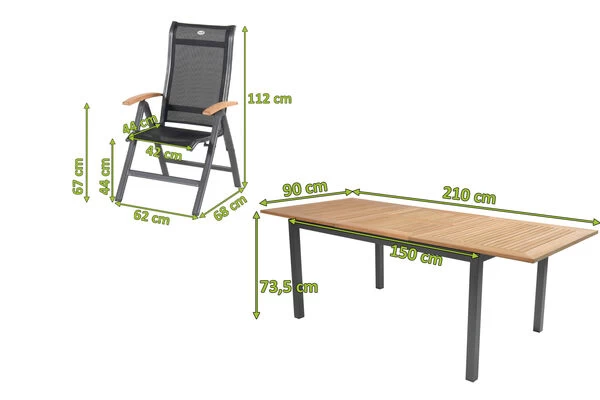 HARTMAN Alice Esstischgruppe, Xerix/natur, Alu/FSC-Teak, 4x4 Textilen, 4 Hochlehner, 150/210x90cm 7 HARTMAN Alice Esstischgruppe, Xerix/natur, Alu/FSC-Teak, 4x4 Textilen, 4 Hochlehner, 150/210x90cm – Bild 5