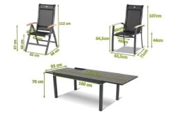 HARTMAN Alice Esstischgruppe, Xerix/stone Grey, Alu/HPL, 4x4 Textilen, 4 Stapelsessel, 2 Hochlehner, 160/260x93cm -Gartenmöbel Geschäft 5 17746.jpg