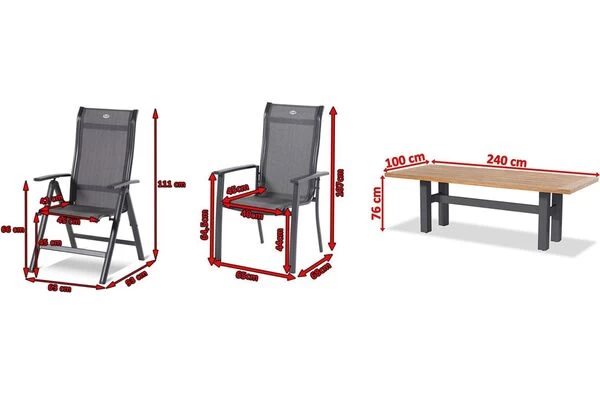 HARTMAN Sondermodell Yasmani/Alice Comfort Esstischgruppe, Xerix, Alu/Teakholz, 240x100cm, 6 Stapel-, 2 Multipositionssessel 7 HARTMAN Sondermodell Yasmani/Alice Comfort Esstischgruppe, Xerix, Alu/Teakholz, 240x100cm, 6 Stapel-, 2 Multipositionssessel – Bild 5