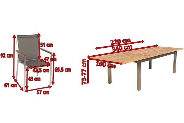 STERN Cardiff Esstischgruppe, Silber/taupe, Edelstahl/FSC-Teak, Tisch 220/340 X 100 Cm, 6 Stapelsessel 7 STERN Cardiff Esstischgruppe, Silber/taupe, Edelstahl/FSC-Teak, Tisch 220/340 X 100 Cm, 6 Stapelsessel – Bild 5